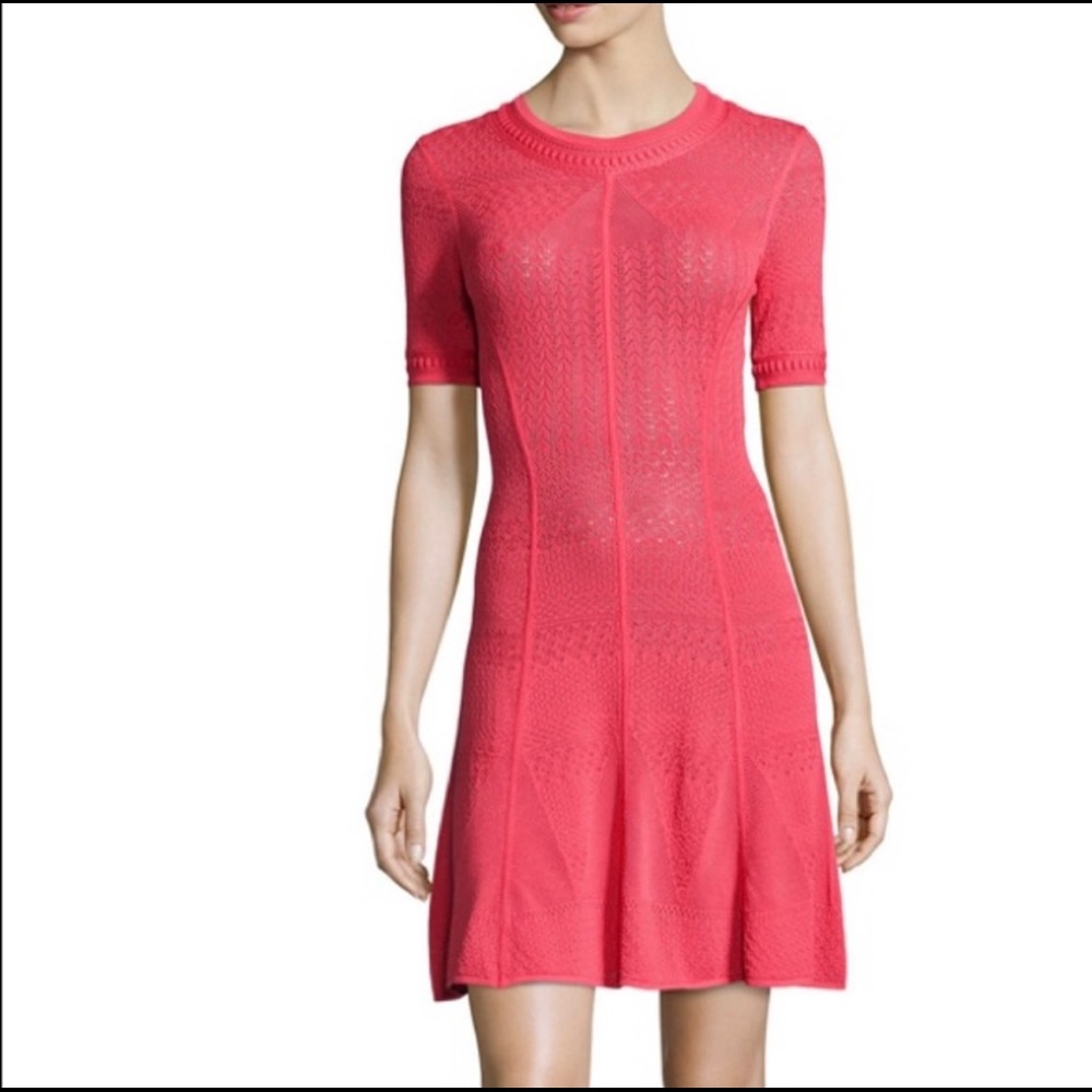LIKE NEW BCBGMAXAZRIA BRIGHT POPPY ALENA POINTELLE DRESS